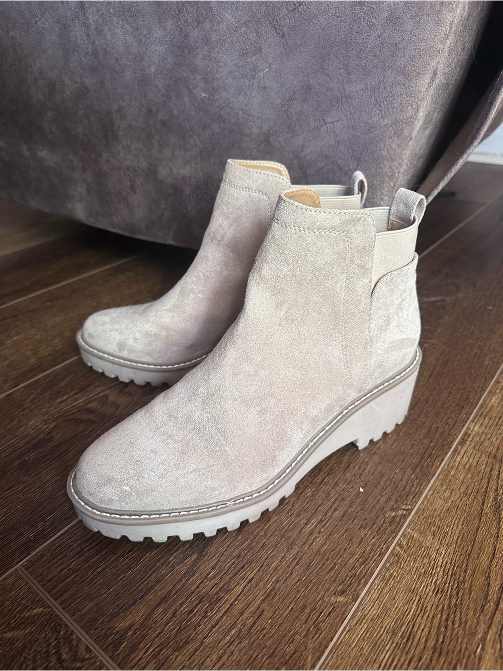 Suede Chelsea Platform Ankle Boots in Light Taupe